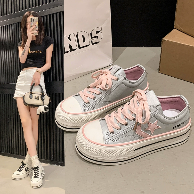 Женские парусиновые туфли в корейском стиле на толстой подошве, осень 2025, новые универсальные кроссовки для спорта и отдыха, белые туфли небольшого размера