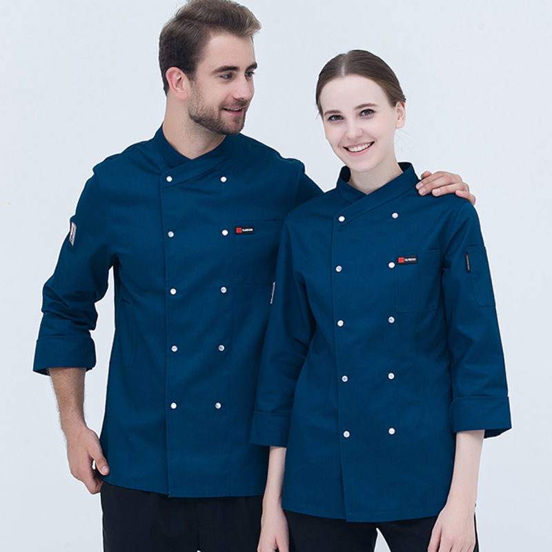 Uniformes de chef personalizados de alta gama, ropa de trabajo de chef de manga corta, transpirable y resistente al desgaste, uniformes de cocina de hotel de manga larga para hornear y cocinar en caliente para mujeres