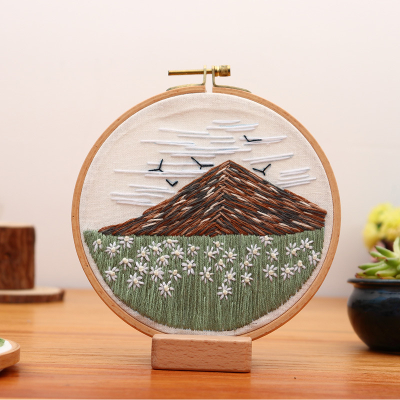 Bordado paisaje DIY bordado hecho a mano material paquete kit cielo árboles flores y plantas tela Europea traje de costura