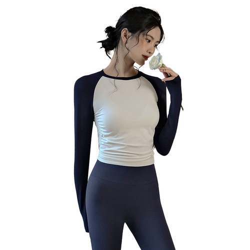 Early autumn new color matching yoga wear sports tops women's tight nude long-sleeved running training fitness clothes