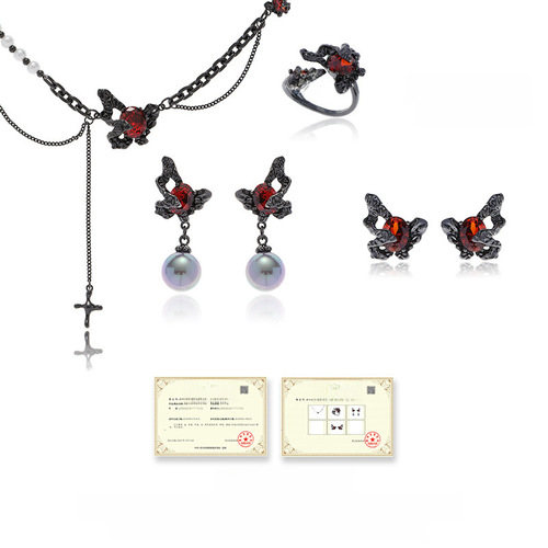 Dark Butterfly Pearl Earrings for Women Hip-Hop Style High-End Elegance Exquisite 925 Silver Needle Earrings Retro Cross-Border Wholesale Earrings