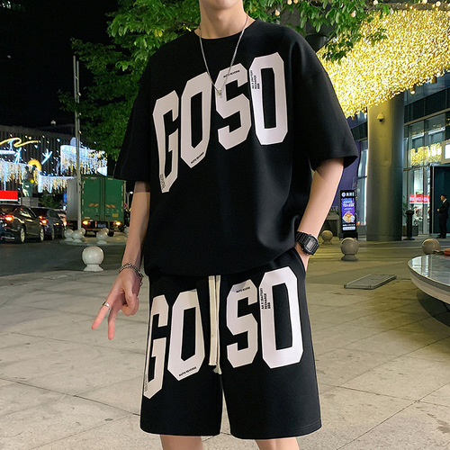 2024 Summer New Leisure Boys' Junior High School Student Trendy Short Sleeve T-Shirt Big Kids' Boys' Set