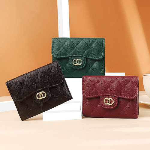 Wholesale wallet women's short style new rhombus leather pickup bag coin bag niche design coin coin purse women's genuine leather