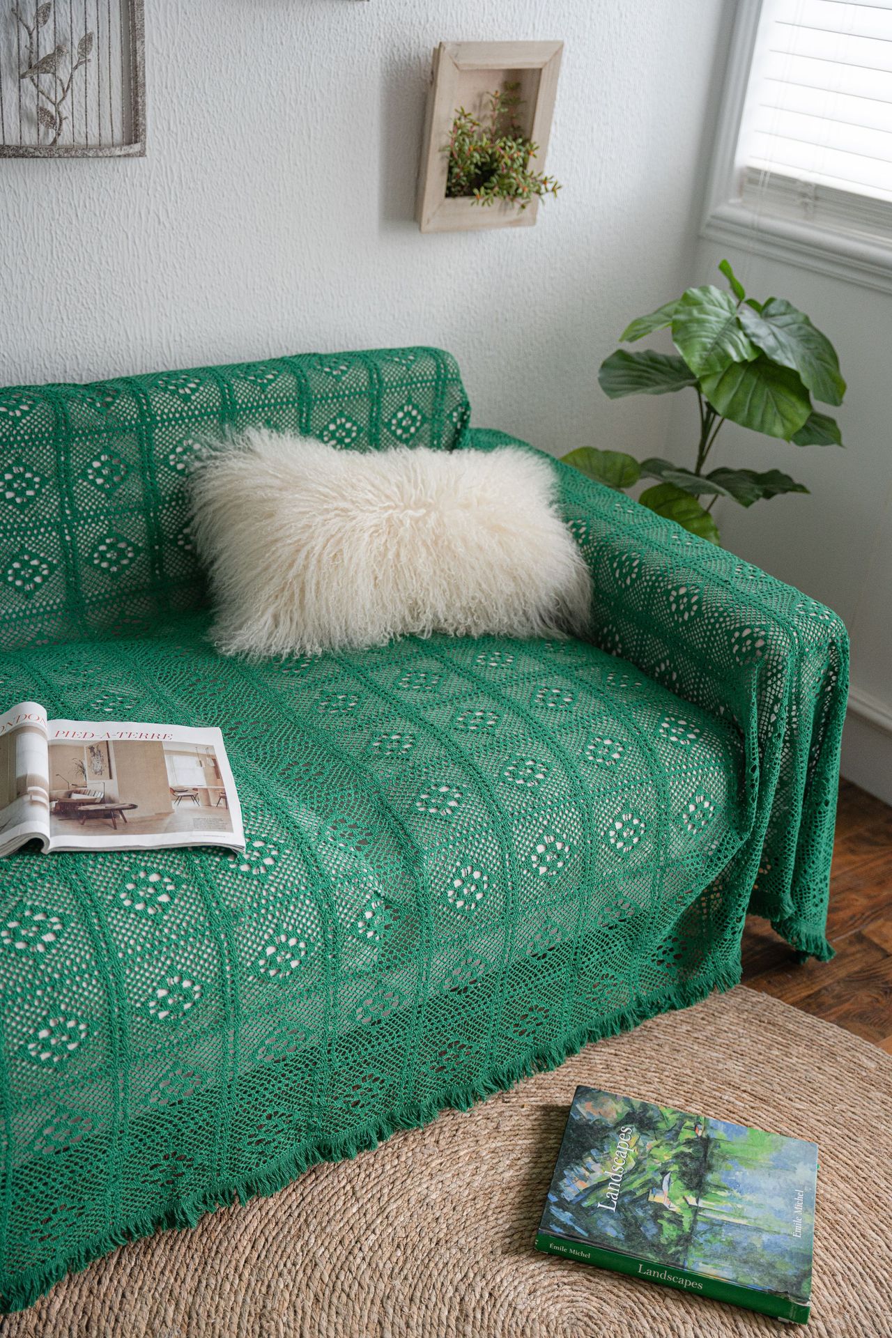 绿钩针沙发巾