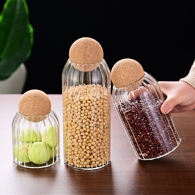 Bola de corcho tarro de vidrio sellado tarro de cocina transparente botella de almacenamiento tarro granos tarro de café tarro de almacenamiento del hogar