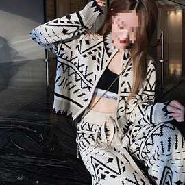 针织休闲套装春秋新款女小香风运动两件套洋气显瘦长袖休闲