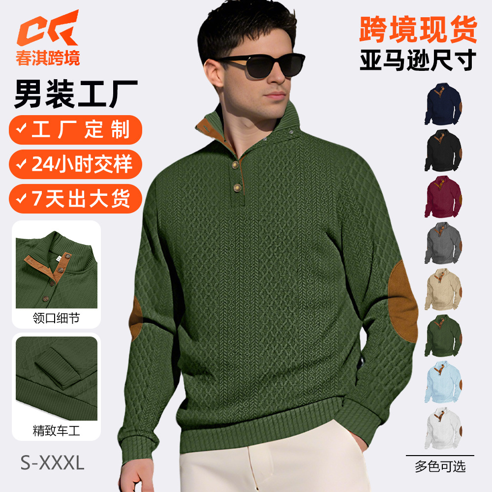 Nuevo otoño transfronterizo europeo de cuello de manga larga al aire libre Amazon Henry Jacquard jersey hombre