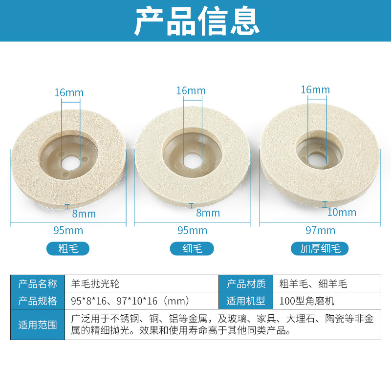 Rueda de lana espejo rueda de pulido bola de lana engrosada amoladora angular pulido vidrio metal acero inoxidable piedra película de pulido