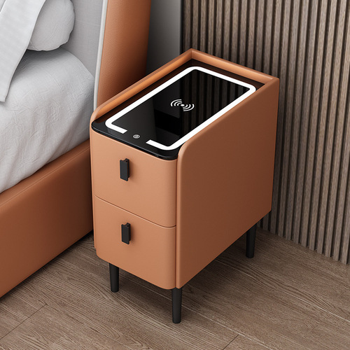 Solid wood narrow side bedside table slate smart simple storage cabinet ins style bedroom mini storage locker multi-layer