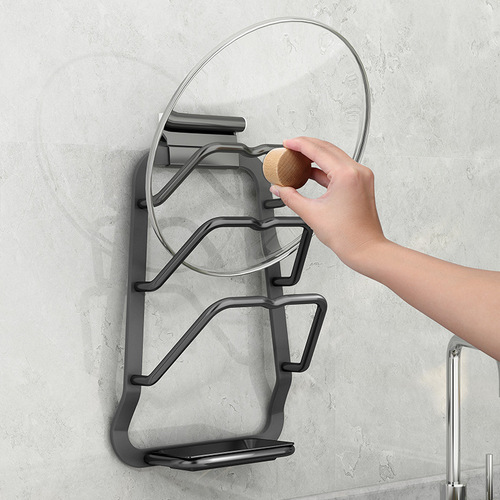 Kitchen multi-layer storage rack, space aluminum, no drilling pot lid kitchen shelf, pot lid universal wall-mounted pot lid holder