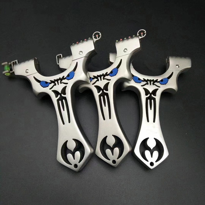 더블 로우 조준 전투 플랫 가죽 넥타이없는 새총 봄 빠른 압력 장난감 올스틸 통합 스트레이트 블루 아이 작은 괴물 새총