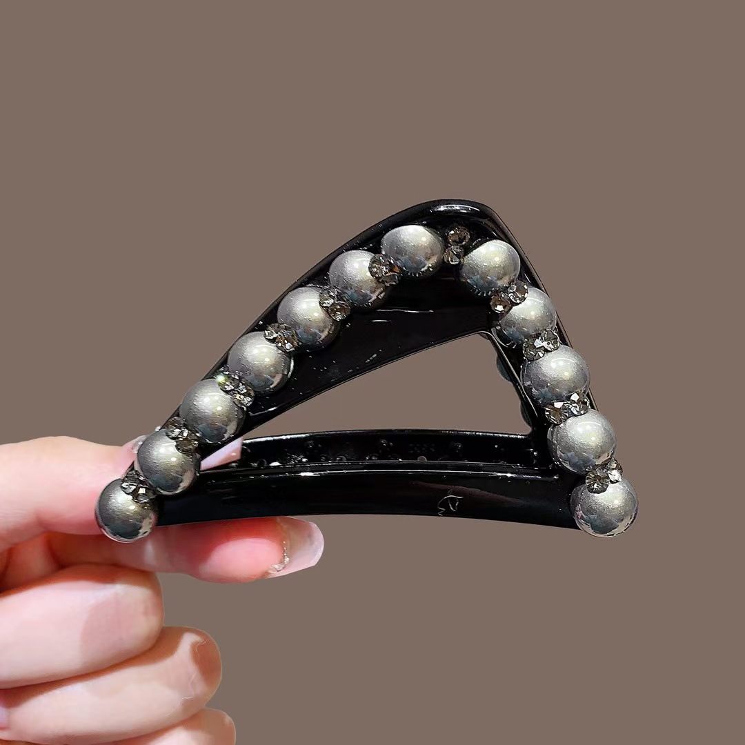 Silver pearl triangle hair clip