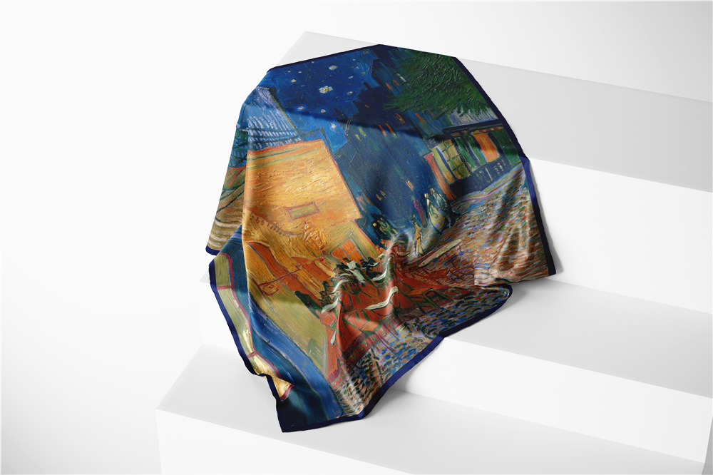 Coffee Color An Gogh Oil Painting Cafe Ladies Twill Small Square Scarf Small Silk Scarf