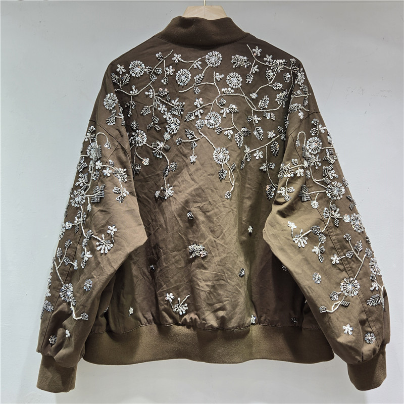 Chaqueta Béisbol con Bordado para Mujer con Cremallera y Cuello Redondo Manga Larga image 3