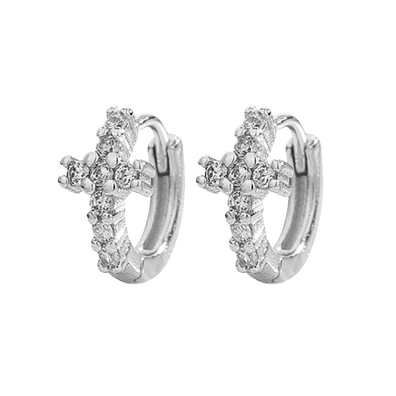 Hebilla de oreja de cruz de diamantes completa, pequeño libro rojo, diseño fresco de moda, estilo de Hong Kong, pendientes geométricos simples con incrustaciones de circón, mujer