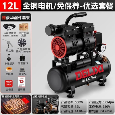Air Pump 220V Oil-Free Silent Mini Portable Small Woodworking Household Air Compressor (Hava kompressorları) - upgraded-12l-600w-preferred-combination-6m-tube-dust-blowing-gun