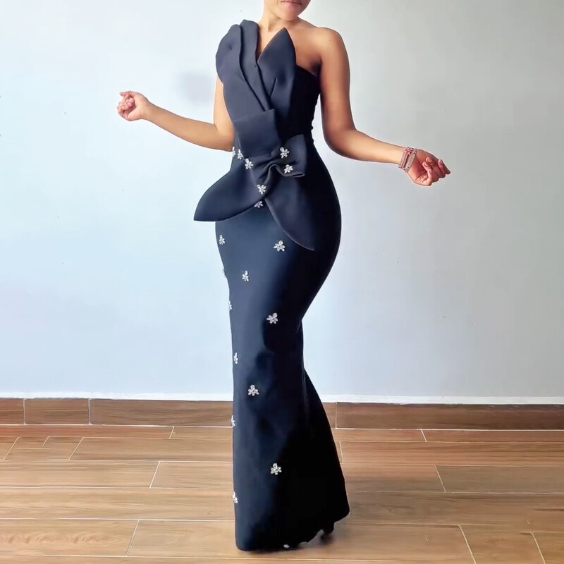Cross-Border Rhinestone-Embellished Space Cotton Bowknot Women's Bandage Dress, Evening Gown, Holiday Style Beach Vacation Dress Cross-Border Rhinestone-Embellished Space Cotton Bowknot Women's Bandage Dress, Evening Gown, Holiday Style Beach Vacation Dress