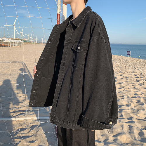 Men's denim jacket trendy loose Hong Kong style Instagram cool punk design sense top spring and autumn Hong Kong style chic retro workwear