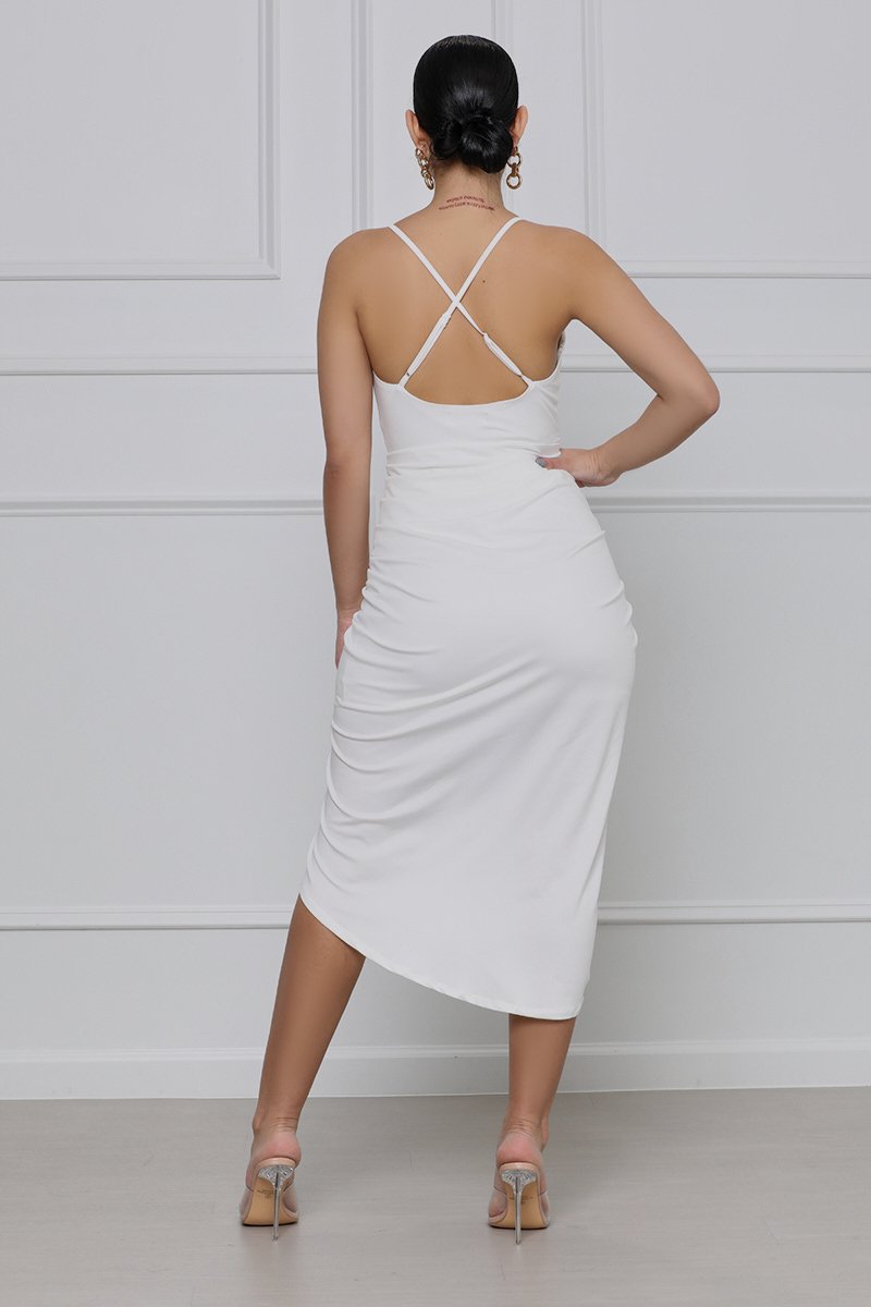 Casual Sling v neck backless slim Solid Color Dress NSXLY119732