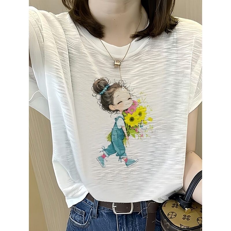 2026 Summer Hot-Selling Bamboo Cotton White Women's Short-Sleeve T-Shirt, Lazy Style Casual, Super Slimming and Beautiful Tee Shirt