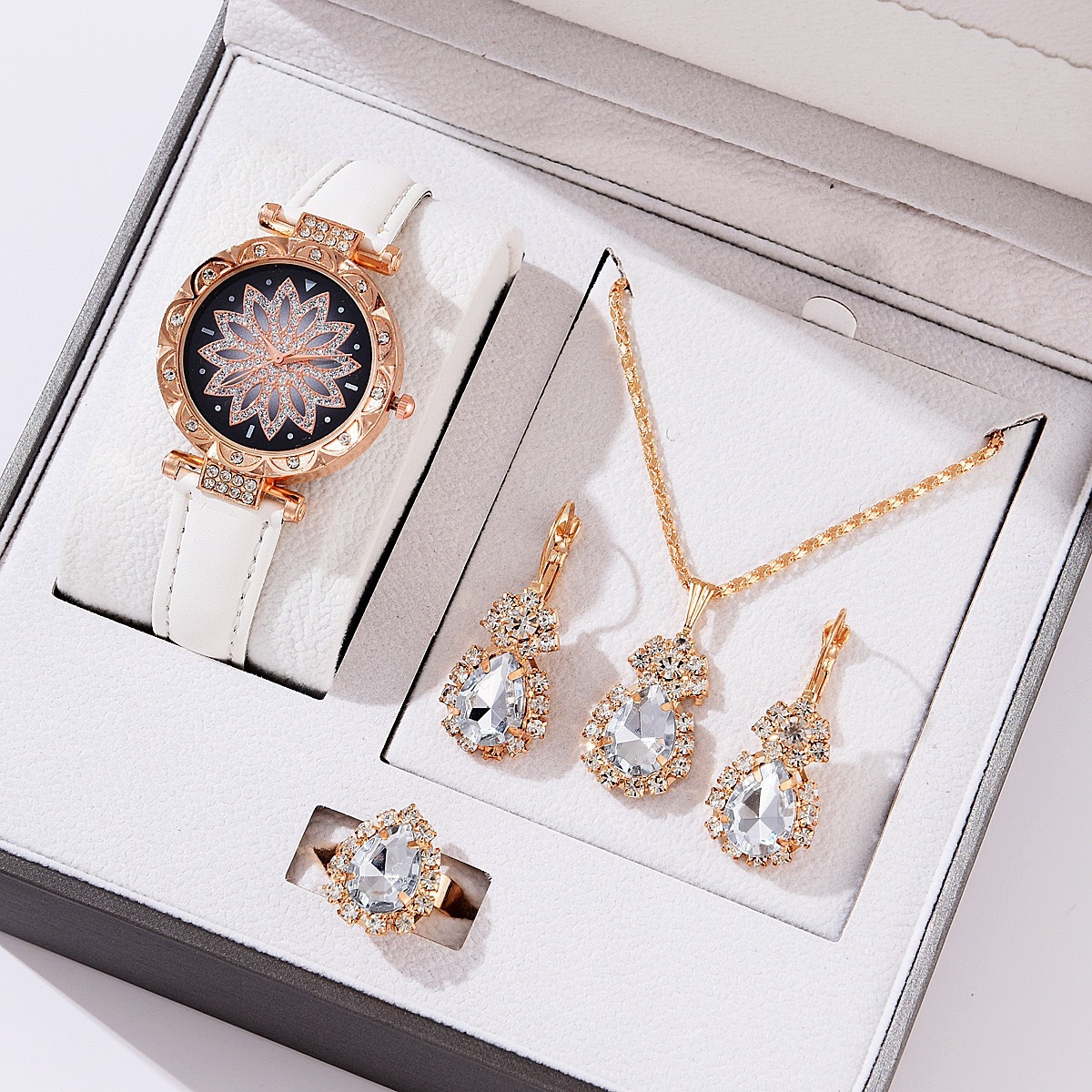 Luxuriöses Damen Quarzuhr Set Mit Strassgürtel Als Geschenkbox_voghion.com