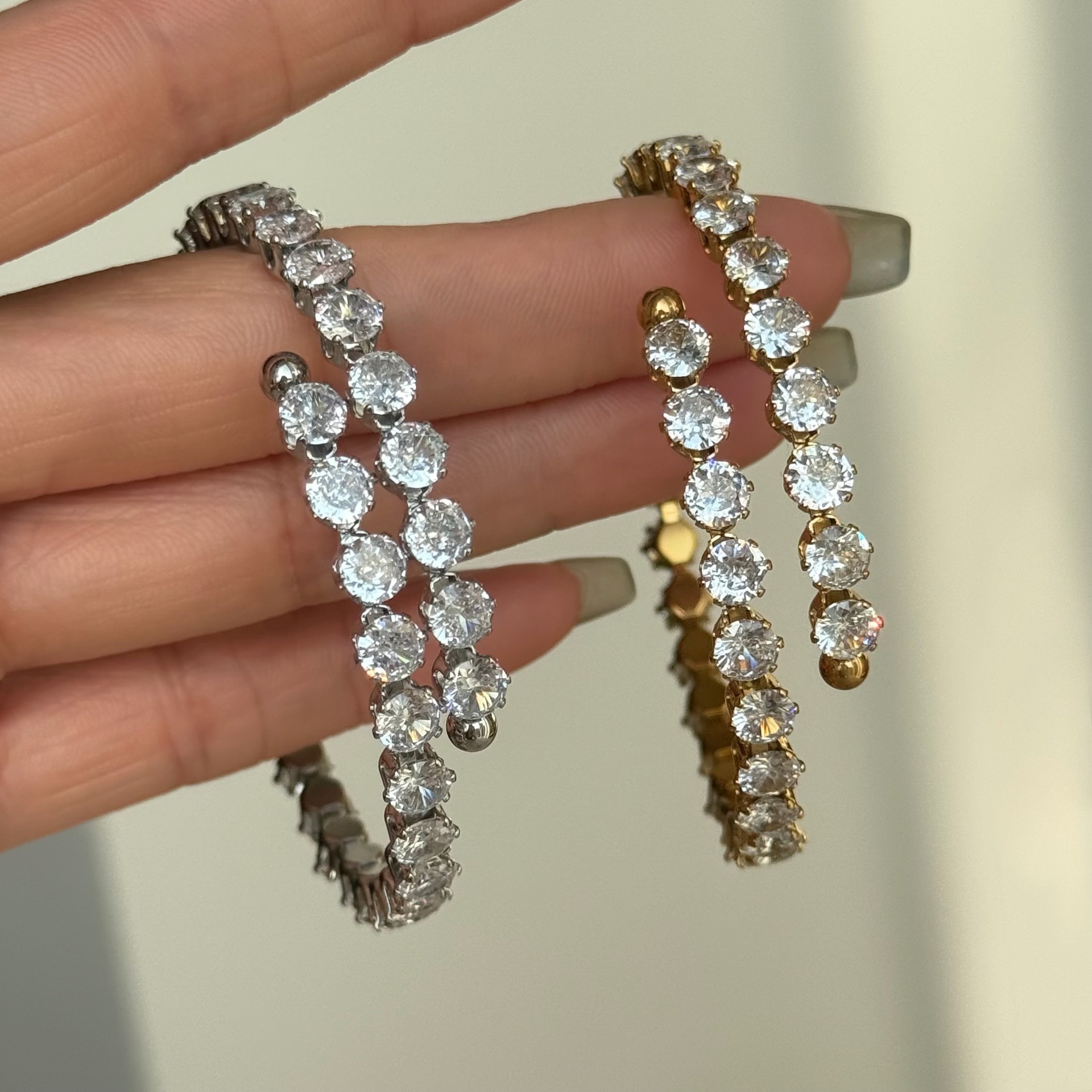 Titanium Steel Material Geometric Pattern Elegant Glam Geometric Titanium Steel Tennis Chain Bangle In Bulk