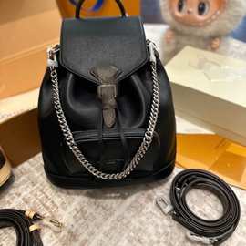 跨境黑色羊皮女士背包MONTSOURIS链条小号双肩包12587一件代发驴L