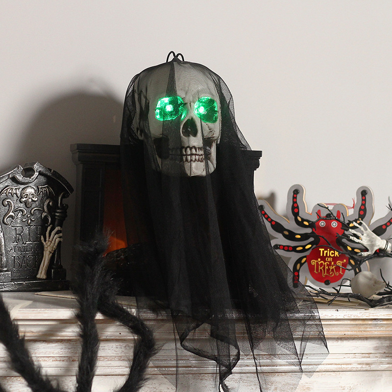 Amazon transfronteriza nueva decoración de Halloween gaza luminosa calavera colgante casa embrujada atmósfera de terror vestido