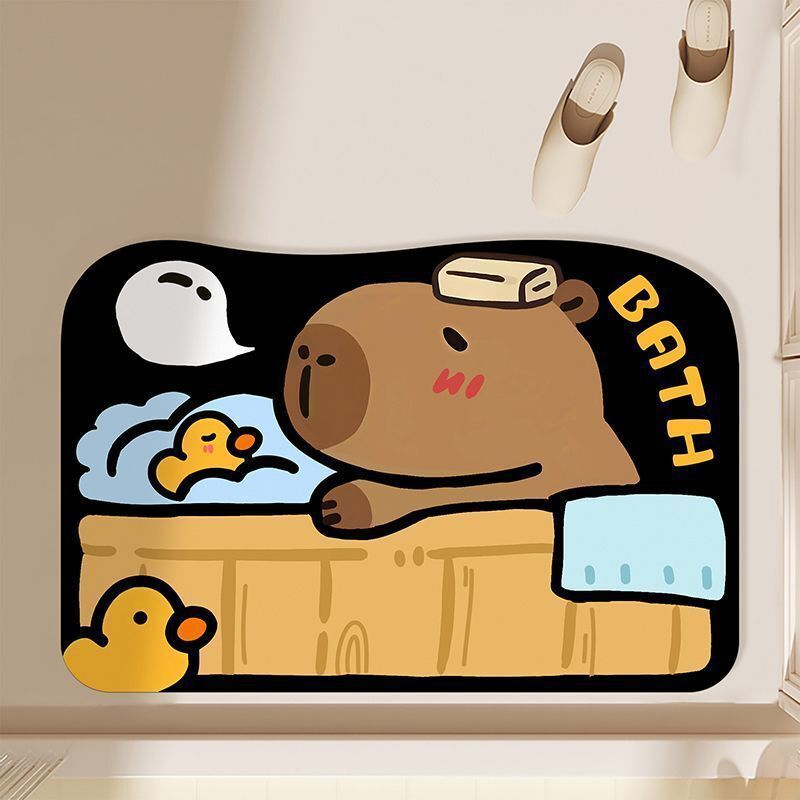 Kapibala 珪藻泥フロアマット吸水速乾浴室フロアマット浴室ドアノンスリップマット漫画足マット|undefined