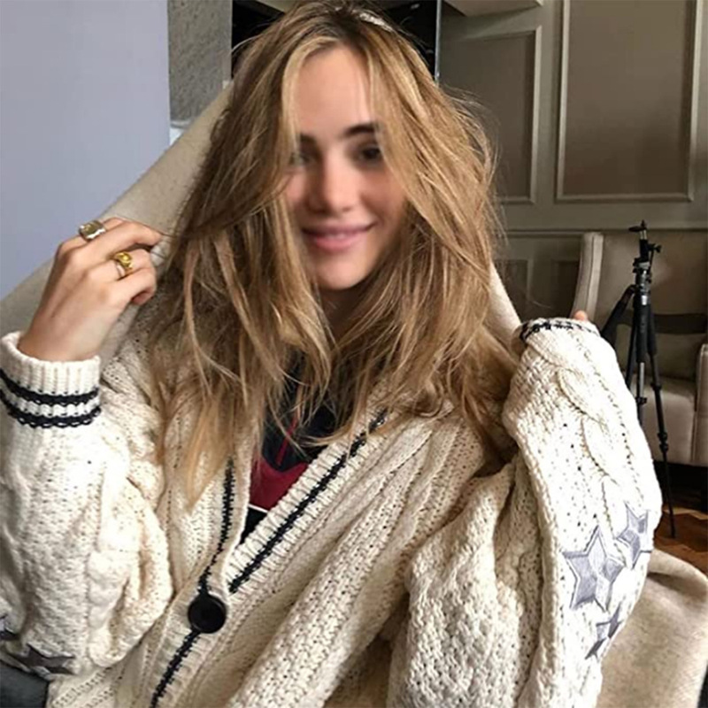 Knitted Cardigan for Women 2025 Autumn and Winter New Loose Lazy Style Embroidered Star Style Knitted Sweater Cardigan Jacket for Women Knitted Cardigan for Women 2025 Autumn and Winter New Loose Lazy Style Embroidered Star Style Knitted Sweater Cardigan Jacket for Women