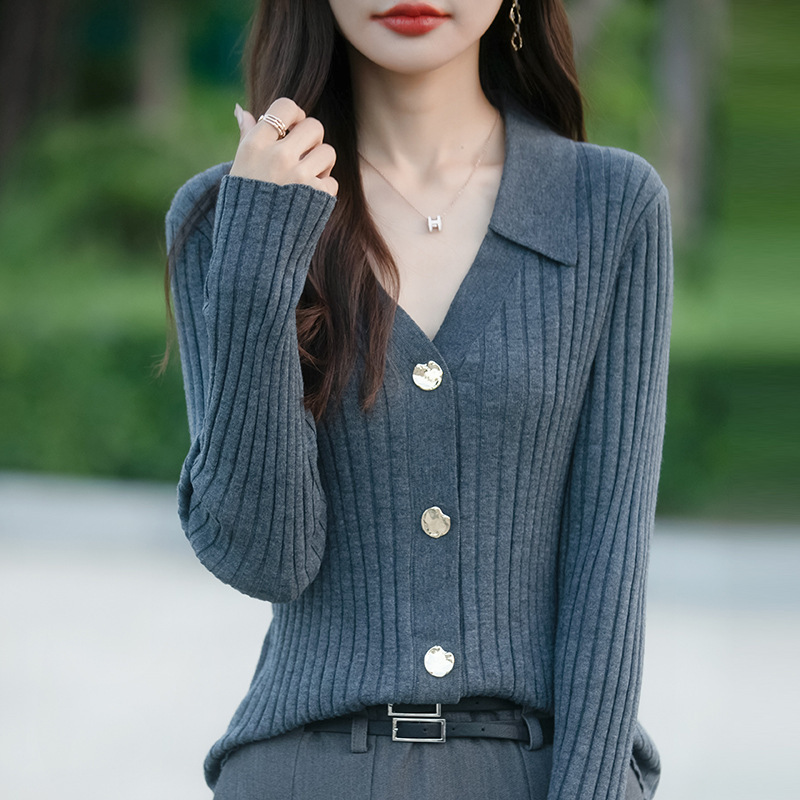 [Direct Supply from the Manufacturer] Solid Color Pit Lapel Knitted Cardigan Jacket Loose Slimming Look Women's Sweater Outer Top