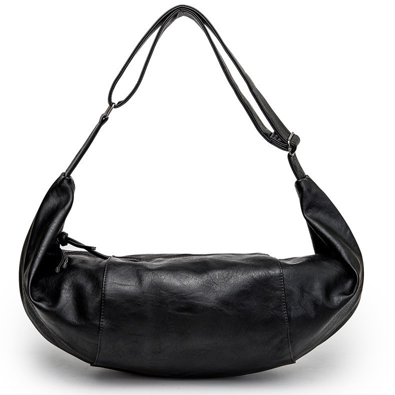 Fashionable trendy men's shoulder bag, soft leather crossbody backpack, unique dumpling bag, casual personalized large travel bag