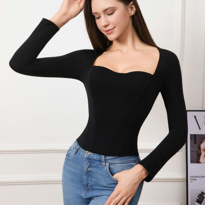 European and American Style Fishbone Shapewear with Built-In Chest Pads, High-Waisted Long-Sleeve Sexy Corset Bustier Top for Women European and American Style Fishbone Shapewear with Built-In Chest Pads, High-Waisted Long-Sleeve Sexy Corset Bustier Top for Women