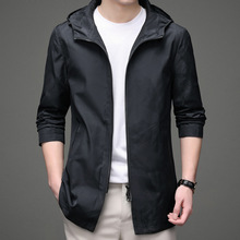 时尚风衣男装2025年春秋新款韩版简约百搭男士纯色连帽开衫外套潮