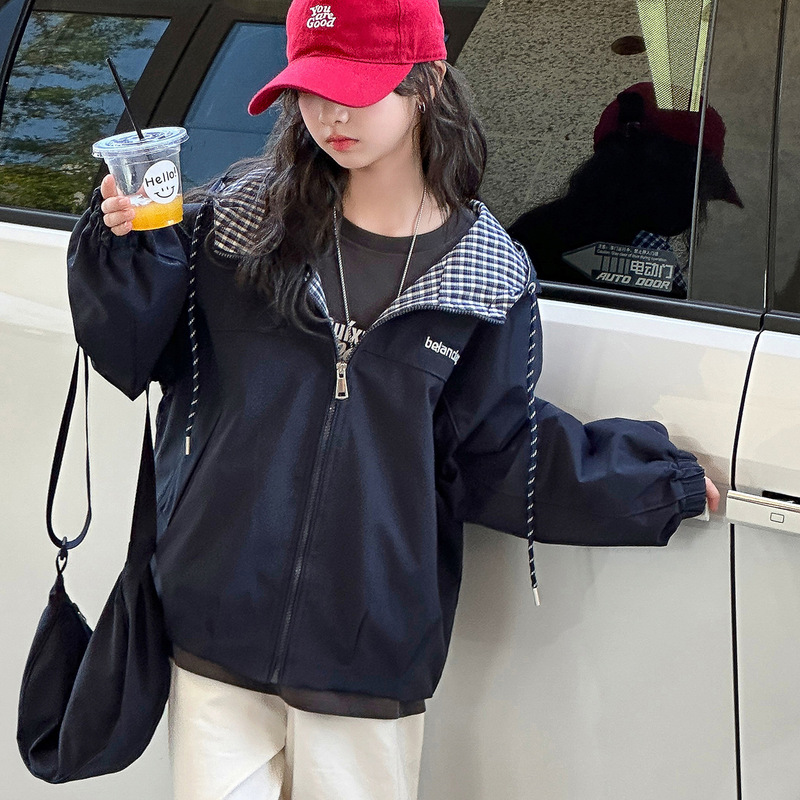 女童外套春秋装2025新款洋气冲锋衣秋季中大童运动连帽上衣夹克衫|undefined