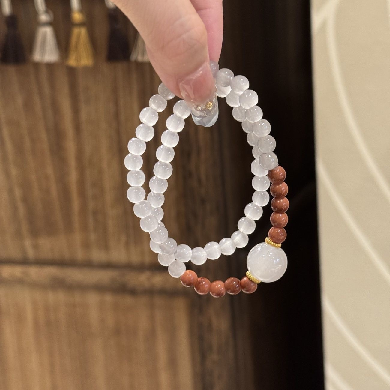 Estilo chino de estilo nacional humo púrpura gris doble anillo cuentas de mano estilo antiguo de alto valor de cara pulsera buena suerte temperamento variado joyería de mano