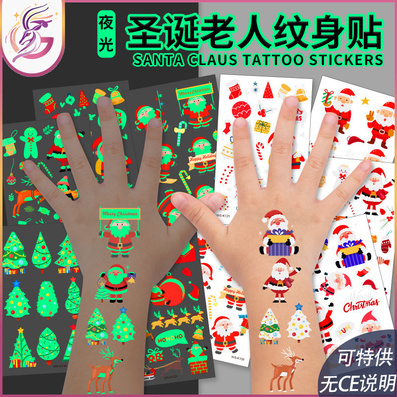 Luminous Santa Claus tattoo stickers waterproof sweat snowflake children cartoon face temporary toys fluorescent stickers