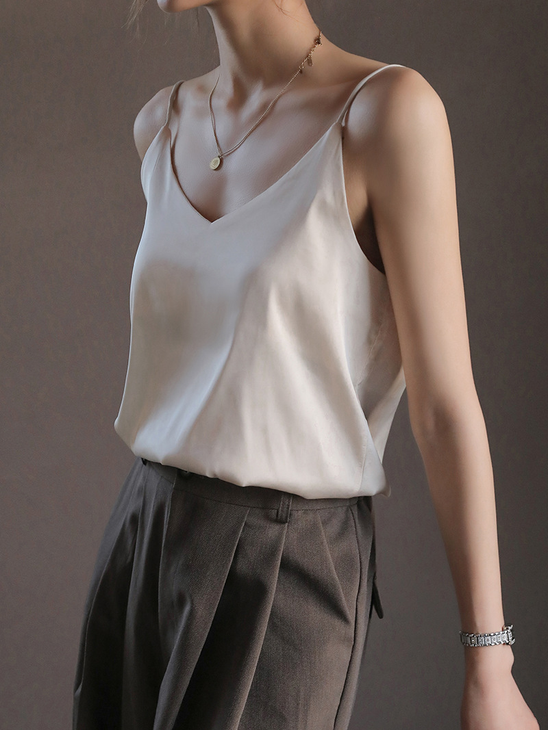 Q camisola de fondo cuidadosamente seleccionada, ropa interior de verano para mujer, top exterior holgado con diseño que cubre el vientre