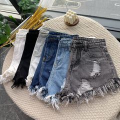 女性用の多用途なハイウエストのリップドデニムショートパンツ、スリムなワイドレッグAラインのローエッジのルーズホットガール超ショートセクシーなホットパンツ