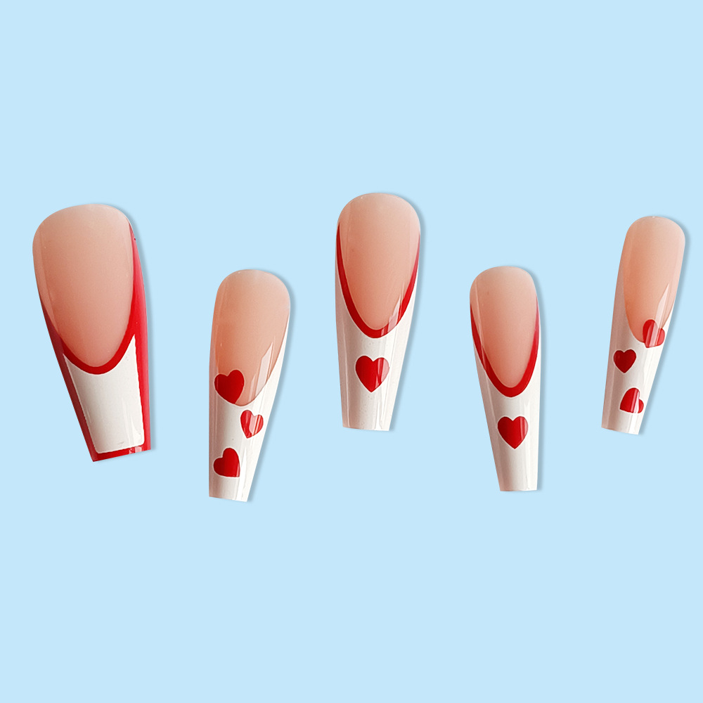Uñas postizas francesas en forma de corazón estilo Y2K, puntas de uñas ultra largas tipo ballet, 24 piezas de uñas postizas mixtas al por mayor. image 5