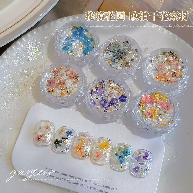 Nail Art Dried Flower Materials, Cloud Brocade Glitter, Colorful Flower Decorations for Nails, Secret Garden Decorations, Tools, Gold Foil, Opal Powder Nail Art Dried Flower Materials, Cloud Brocade Glitter, Colorful Flower Decorations for Nails, Secret Garden Decorations, Tools, Gold Foil, Opal Powder