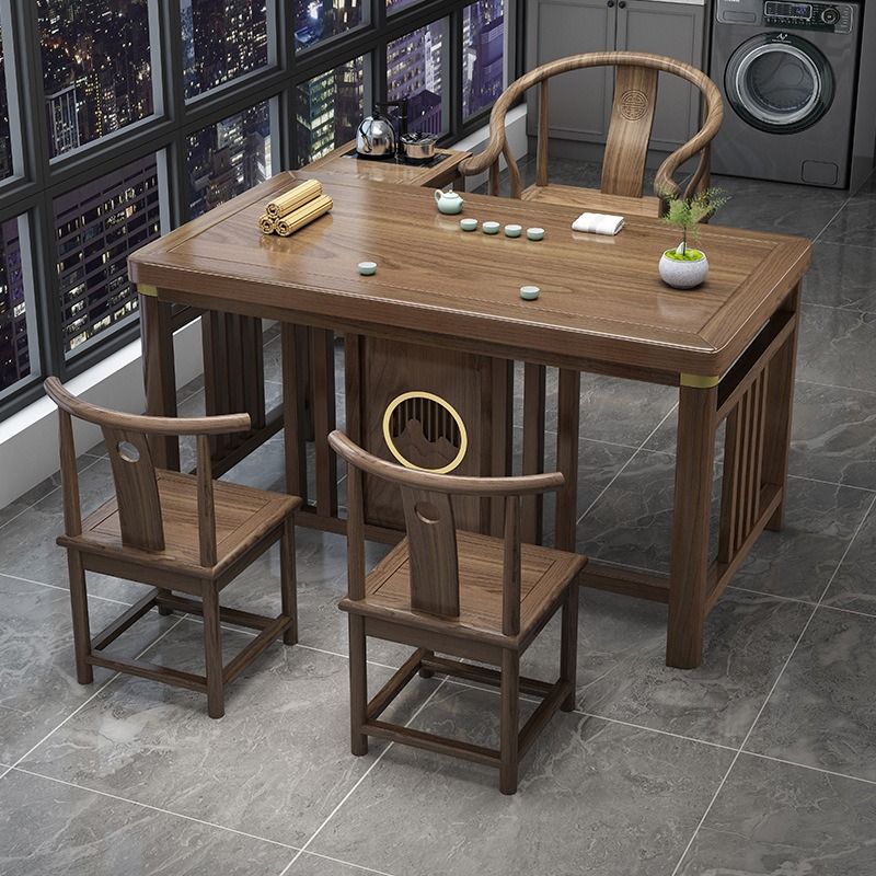 Tabla de té de balcón pequeña combinación de silla nueva mesa de té de oficina de madera maciza china una mesa y cinco sillas mesa de té de kung fu doméstica