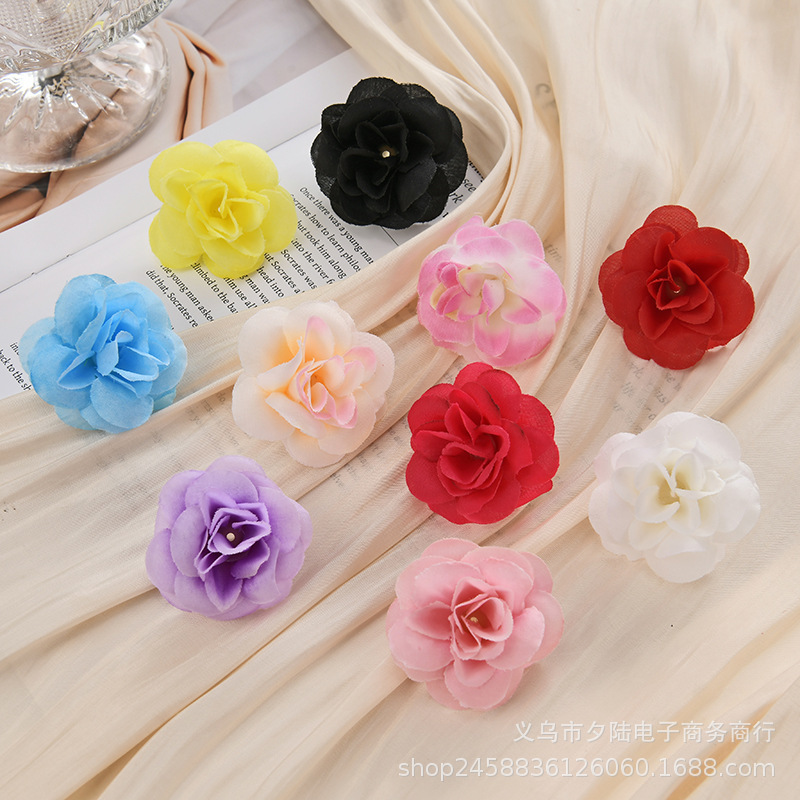 Simulation Rose Flower Head Flower Home Decoration Fake Flower DIY Handmade Garnish Hairpin Accessories Silk Flower