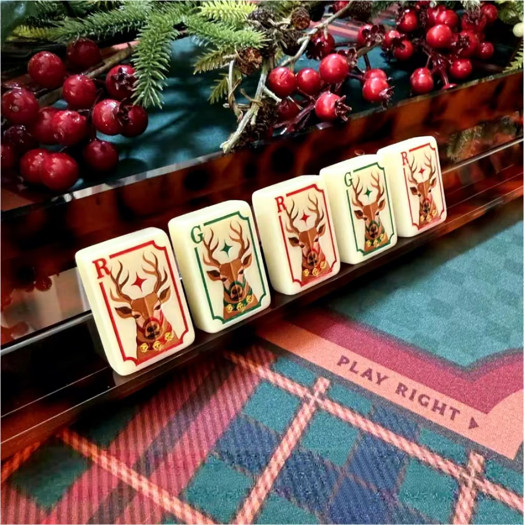 (In-stock New Arrival) Ivory Christmas Hand-Painted American Mahjong Acrylic Set