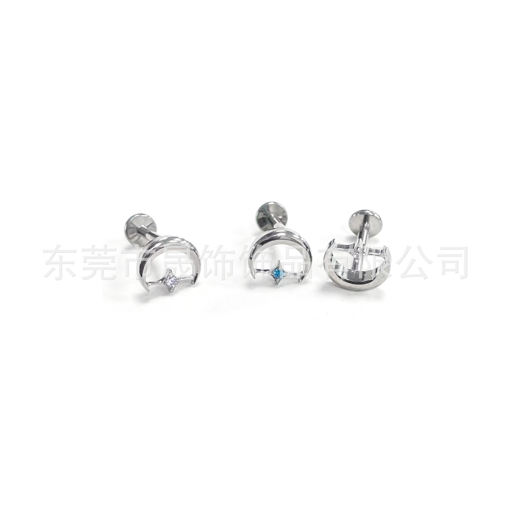 F136 Titanium Alloy Ear Stud Moon Studded 5A四角 Cubic Zirconia Helix Cartilage Stud G23 Titanium Internal Thread 人体 Piercing Jewelry
