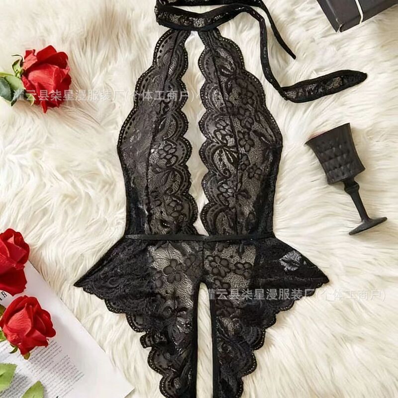 Sexy Teddy Bodysuit with Deep V-Neck Design and Open Crotch Strap Style, Erotic Lingerie, Alluring No-Take-Off Nightgown Sexy Teddy Bodysuit with Deep V-Neck Design and Open Crotch Strap Style, Erotic Lingerie, Alluring No-Take-Off Nightgown