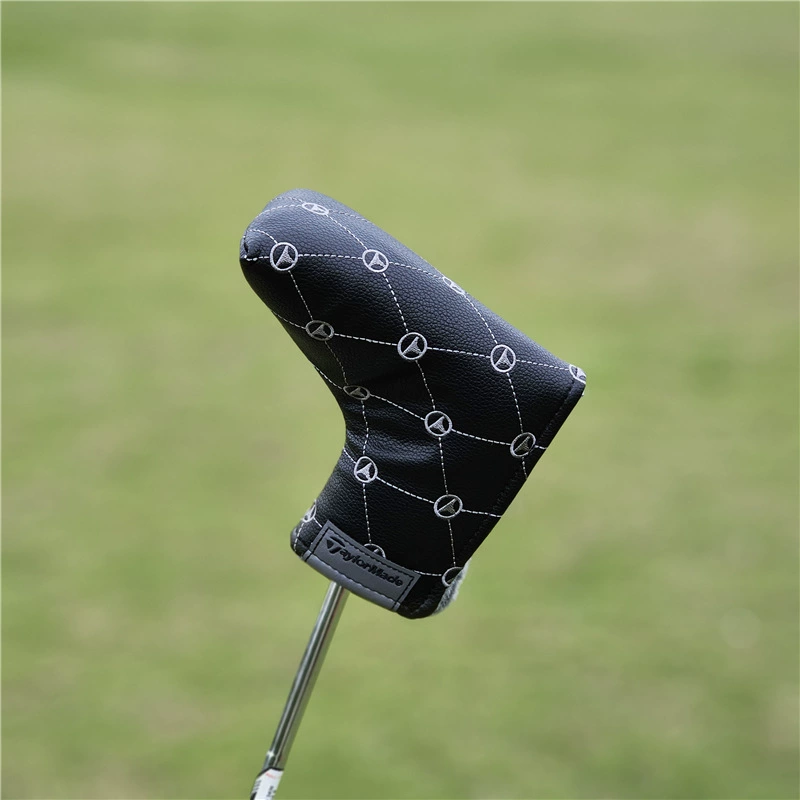 Black golf clubs, helmet, ball head, protective case