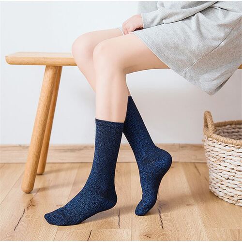 Socks Girl Knee-High Socks Spring and Autumn Instagram Trendy Long Socks with Gold and Silver Filaments Women's Breathable and Sweat-absorbent Winter Warm Socks for Ladies