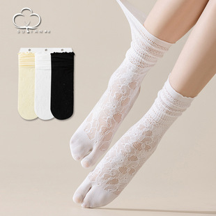 Toe socks for women summer thin thumb clog socks hollow flower socks women's pile socks two-finger stockings