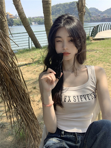 American sports suspender threaded vest for hot girls in summer, pure desire, sleeveless, tight-fitting, slim inner top, outer wear